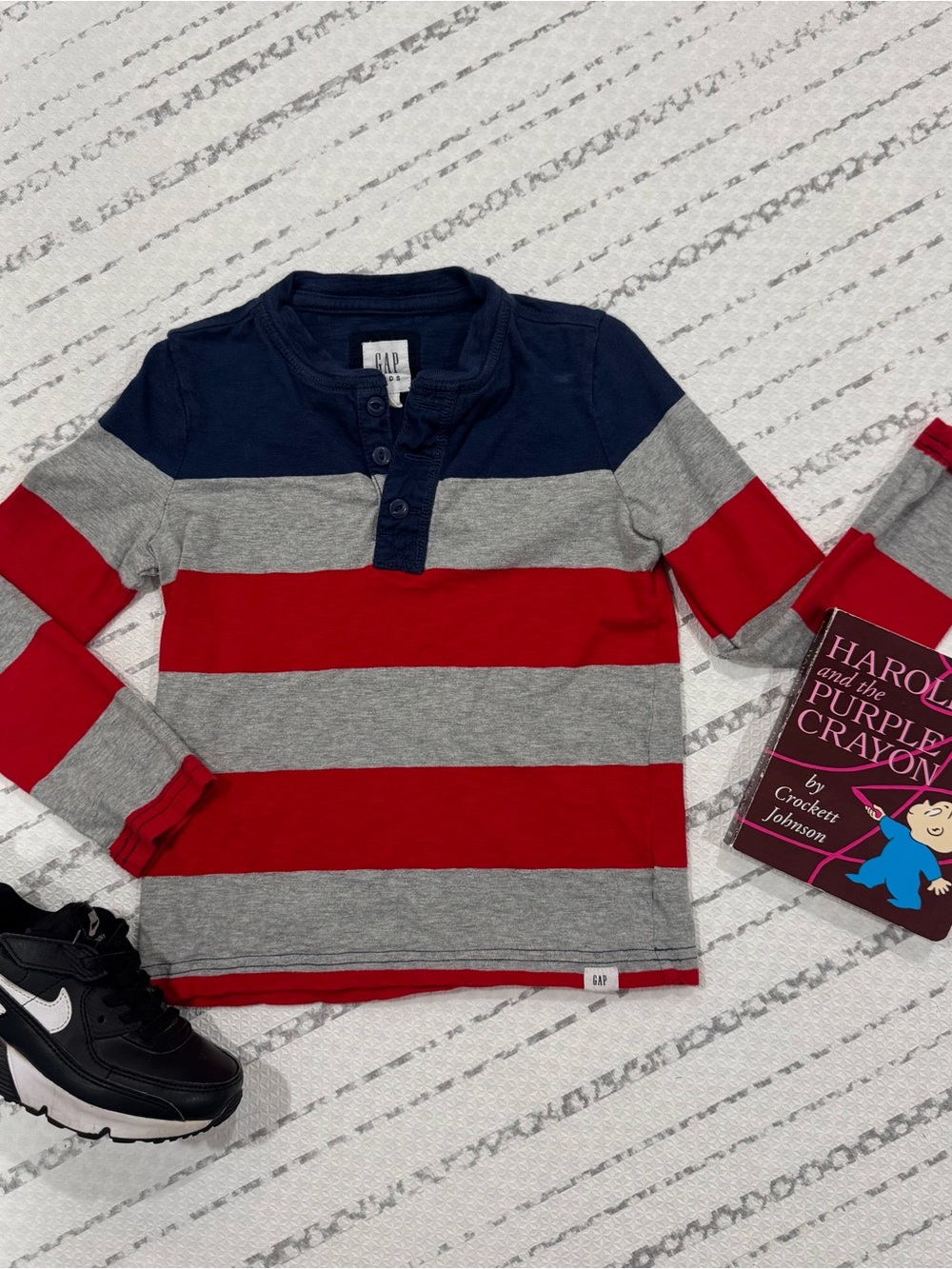 GAP Toddler Navy, Gray & Red Striped Henley Shirt